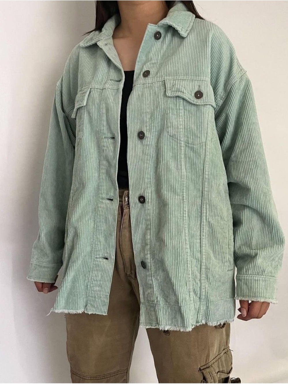 Zara Sage Green Corduroy Button Jacket